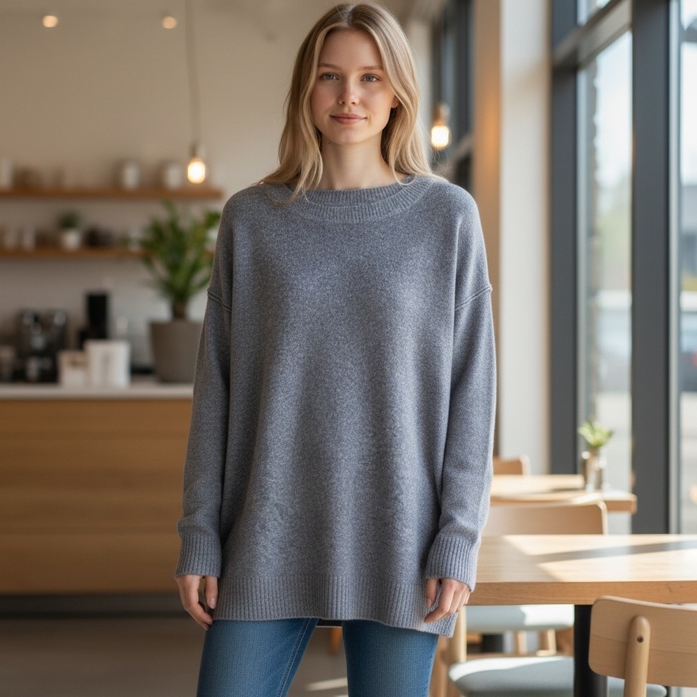 A New Day Sweater Gray Heather Crewneck Tunic Length in Size 3X NWT